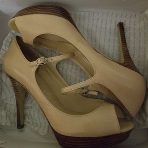 Marc Fisher Natural Leather Mary Jane Platforms